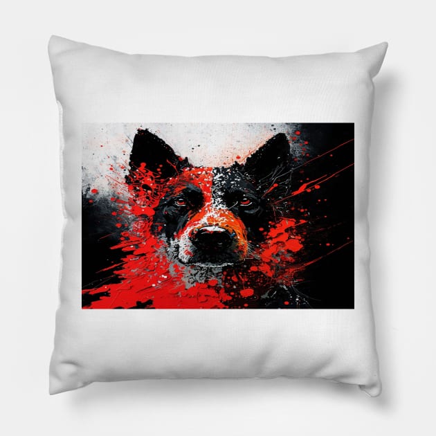Abstract Splash Painting Of A Dog In Black And Red Colours Pillow by Unwind-Art-Work