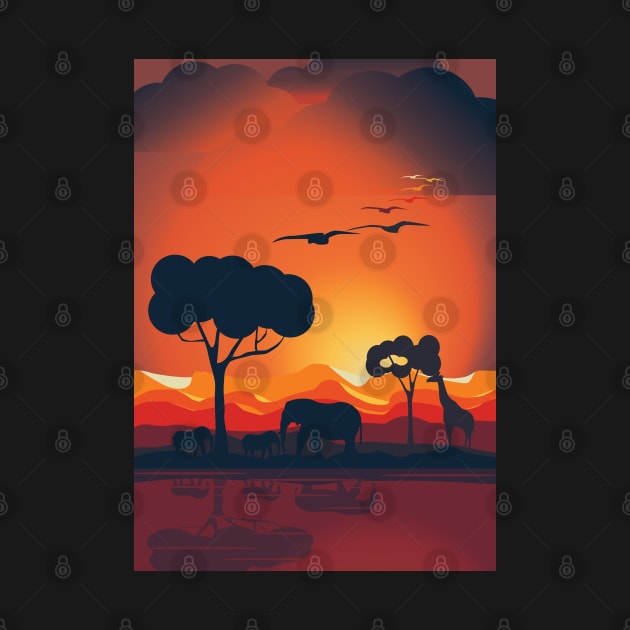 Landscape of a sunset in an african savanna by Nosa rez