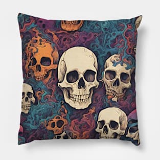 Psychedelic Skull Bone Graveyard Pillow