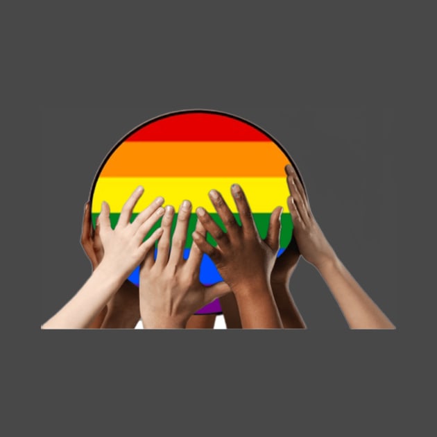 Gay Pride Hands holding up Rainbow Globe by Battlefoxx Living Earth