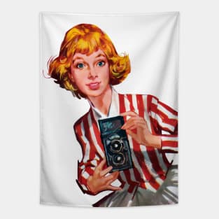 Girl Reporter Photographer Camera Filmmaker Vintage Jenny Schoolgirls Retro Comic American Illustration Tapestry