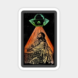 Jesus meets the UFO psychedelic religious pop art Magnet