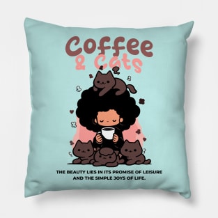 Coffee and Cats - The Beauty Lies In Promise of Leisure - Kawaii Pillow