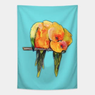 Two cuddling sun conures Tapestry