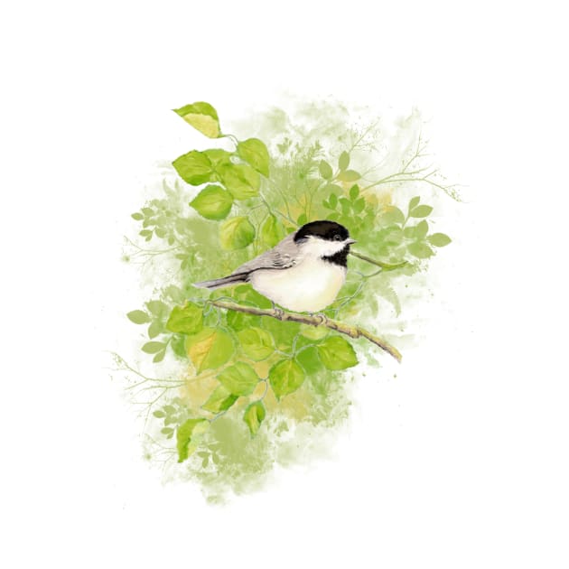 Watercolor Chickadee Bird Nature Art by Country Mouse Studio