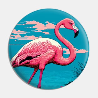 Flamingo in a Lake against Azure Sly with Pink Clouds Pin