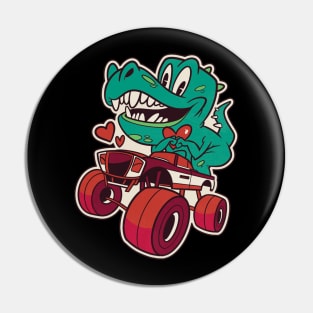 T-Rex driving a monstertruck Pin