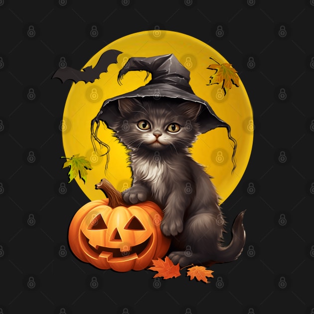 Black Cat In Witch Hat Harvest Moon Halloween by tamdevo1