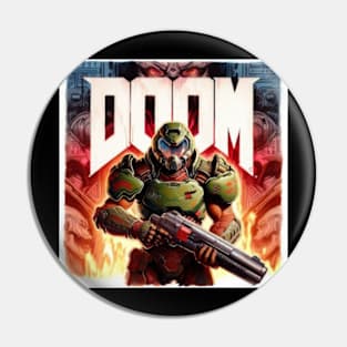 Demon Watches Doom Guy Pin