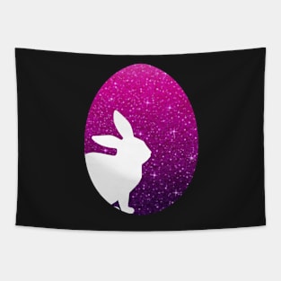 Easter Bunny Silhouette in Pink Purple Ombre Faux Glitter Easter Egg Tapestry