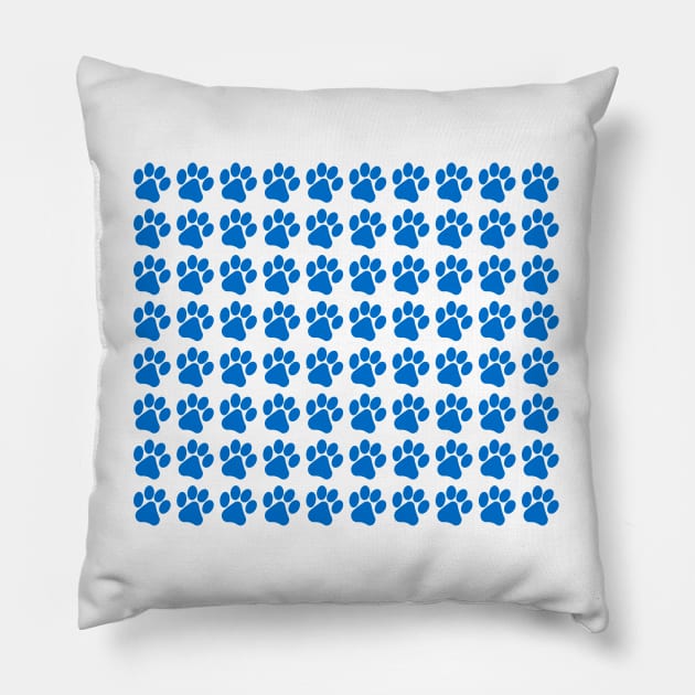 Bright Blue Paw Prints Pillow by CraftyCatz