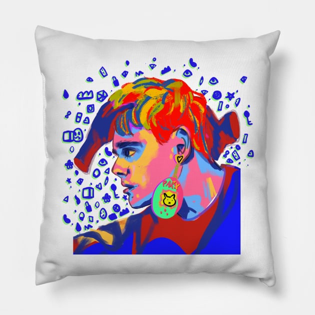 awsten knight rainbow tamagotchi portrait Pillow by mol842