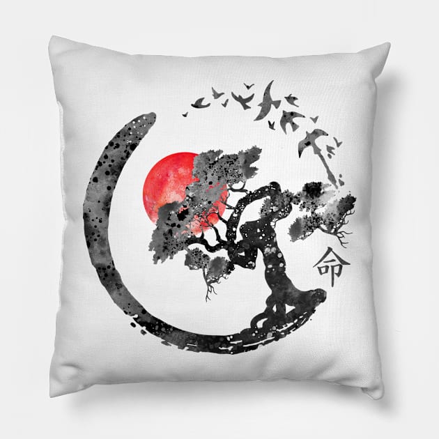 Enso circle and Bonsai tree Pillow by RosaliArt