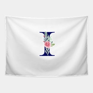 Watercolor Floral Letter I in Navy Tapestry