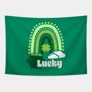 Vintage Lucky Clover Boho Rainbow Leading To A St Patrick's Leprechaun Pot Of Gold Tapestry