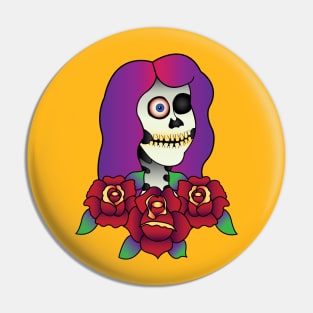 Skeleton and roses Pin