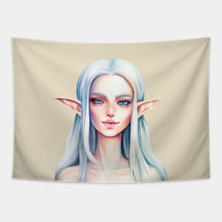 Beautiful fairy cute girl elf with white hair watercolor Tapestry