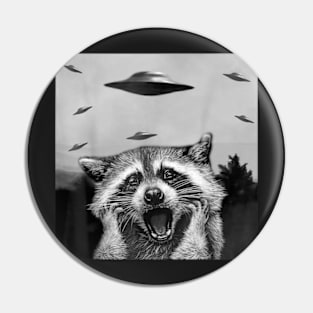 Alien UFO Funny Raccoon Stuffed Animal For Men, Women, Kids T-Shirt Pin