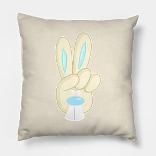 Victory Peace Rabbit Yellow & Blue Pillow