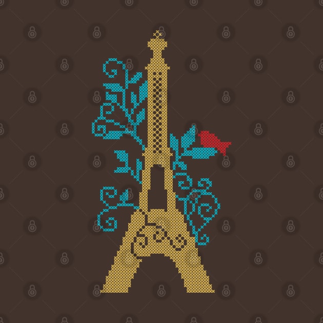 Eiffel Tower custom embroidery cross stitch like design by QualiTshirt