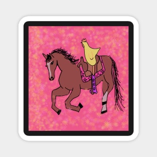 Chicken riding a horse flower Magnet