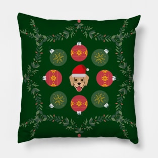 Dog with Christmas Ornaments Pillow