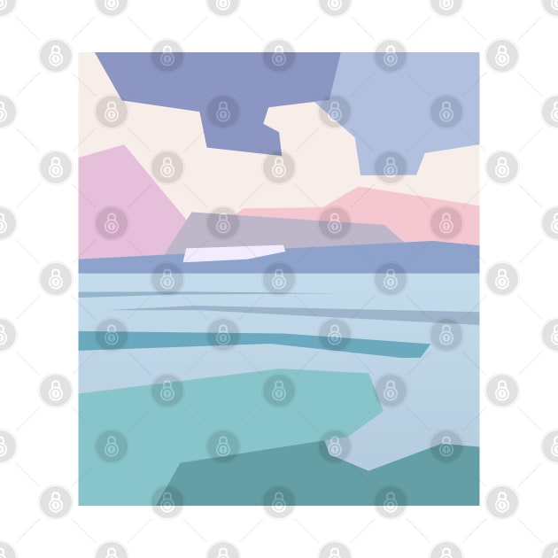 Minimalistic landscape with cloudy sky and the sea. by BumbleBambooPrints