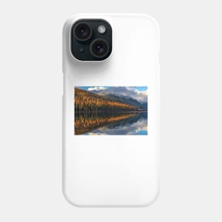 Mountain Peaks Reflect Into Bowman Lake In Autumn Glacier National Park Phone Case