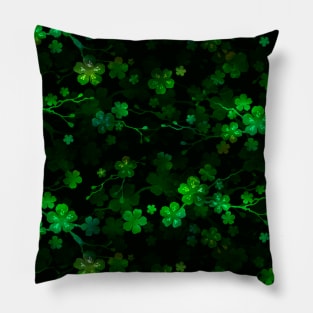 Bright Neon Green Cherry Blossom Flowers and Vines Pillow