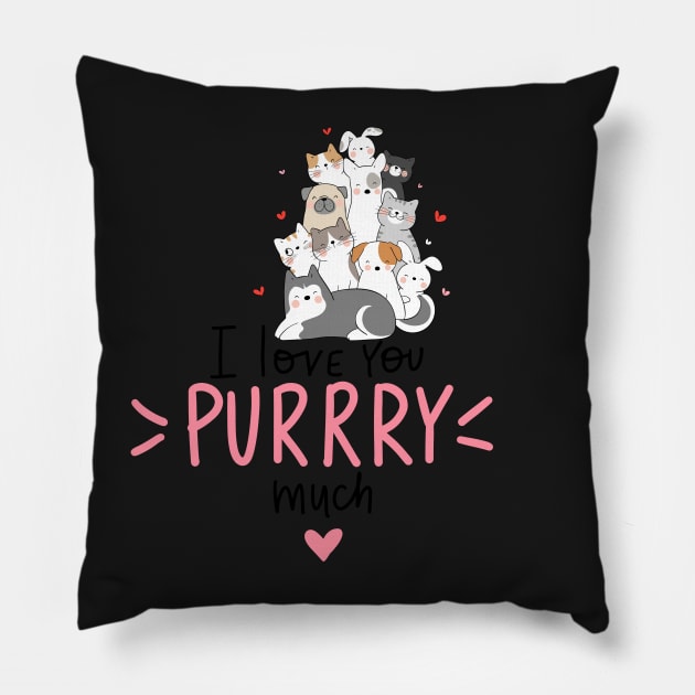 Pink Grey Modern Cartoon Pets Character Cute Pillow by hstewartcrook