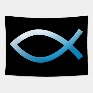 Jesus Fish Ichtys Christian Symbol Blue Tapestry