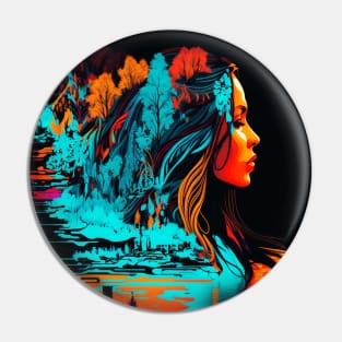 Surreal Native American Woman Pin