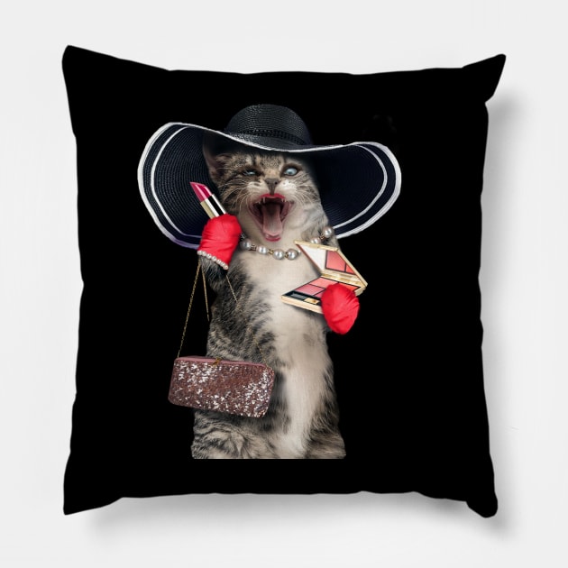 Cat Wearing Makeup Pillow by Random Galaxy