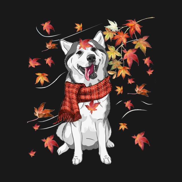 Maple Dog Leaf Fall Hello Autumn Funny Siberian Husky Lover by MarrinerAlex