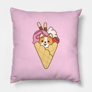 Cute Corgi in the Waffle with Strawberry Ice Cream & Chocolate Stick Pillow