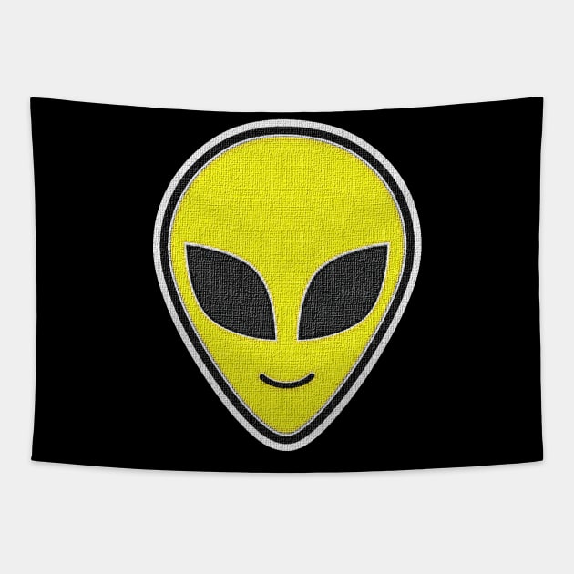 Alien Head happy emoji Embroidery style Patch texture Tapestry by JDawnInk