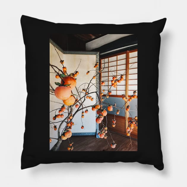 Japanese Aesthetics - Persimmon Flower Arrangement Pillow by visualspectrum