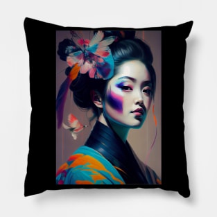 Japanese Geisha In Colorful Oil Paints. Gift Idea For Japan Fans 2 Pillow