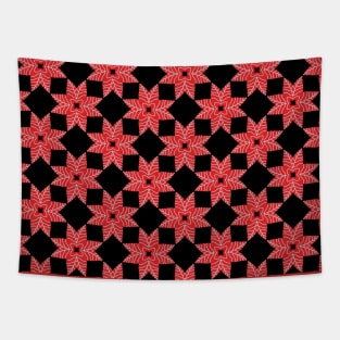 Red And White Flower Tile Geometric Pattern Tapestry