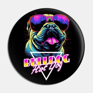 Retro Wave Bulldog Hot Dog Shirt Pin