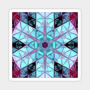 Mosaic Kaleidoscope Flower Blue and Red Magnet