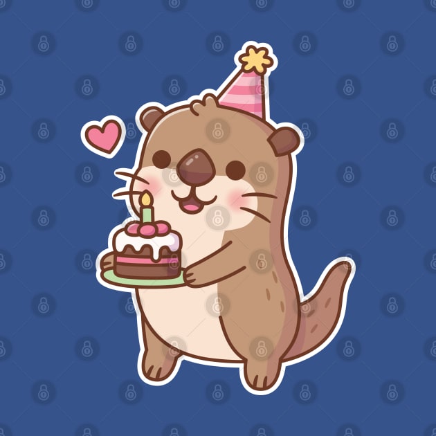 Cute Otter With Birthday Cake by rustydoodle