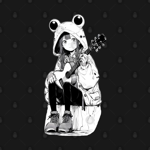 Sitting Guitar Manga Anime Girl by ribbitpng