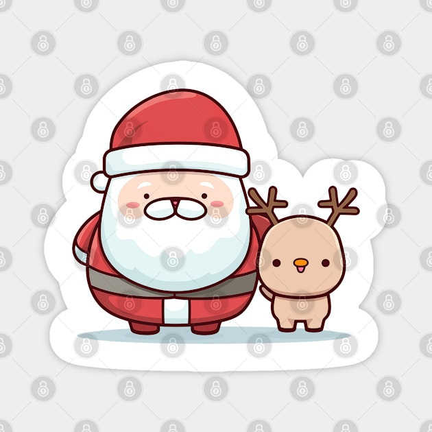Kawaii Santa and reindeer Magnet by Mon Kawaii Lab