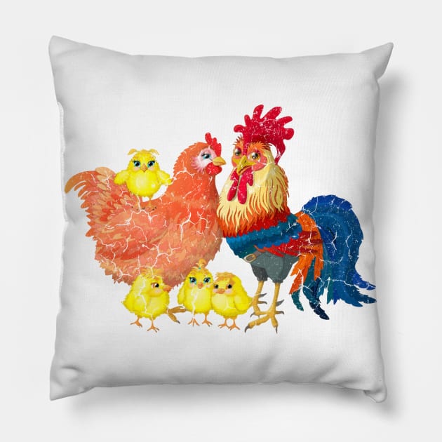 Rooster family Pillow by Ria_Monte