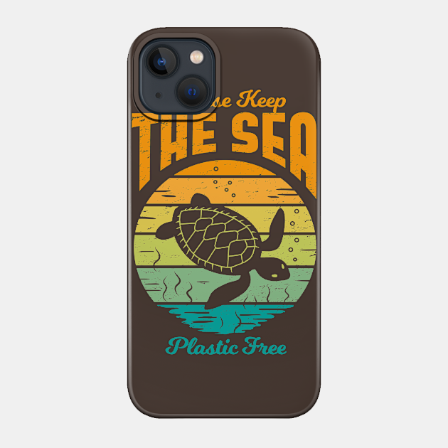 Please Keep the Sea Plastic Free - Retro Turtle - Ocean Pollution - Phone Case