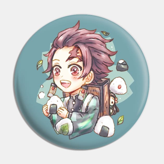 Demon Slayer Kimetsu no Yaiba Kamado Tanjiro with Onigiri - Demon Slayer -  Pin