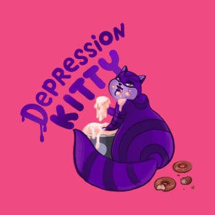 Big Mouth Depression Kitty Illustration T-Shirt