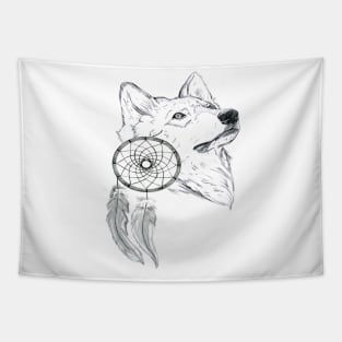 Wolf And Dreamcatcher Tapestry