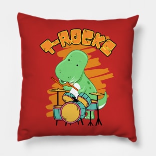 T-Rocks - T-Rex Dinosaur Drummer Cute Cartoon Pillow